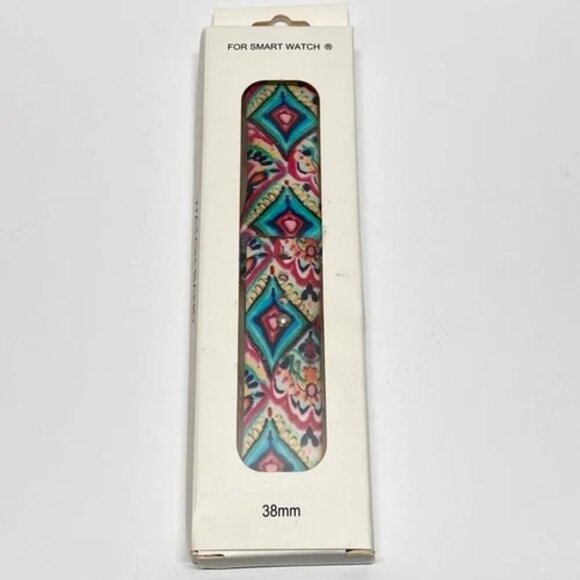 Smart Watch Band 38mm Silicone Multicolor Paisley Wristband Premium Stainless - Picture 1 of 7
